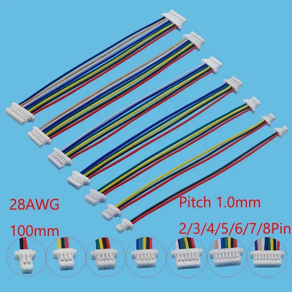 OULAIDA 10Pcs JST SH1.0 1.0mm Female to Female Jack Wire Cable Connector Double Plug JST 1.0mm 2Pin-8 Pin Connector 28AWG 10CM