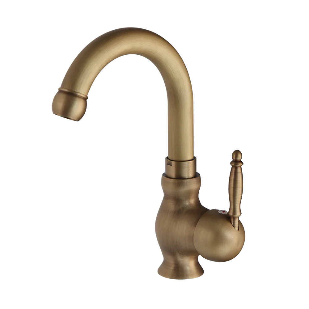 9inch Tall Bathroom Basin Sink Mixer Tap Swivel Spout Antique Brass Faucet Single Handle