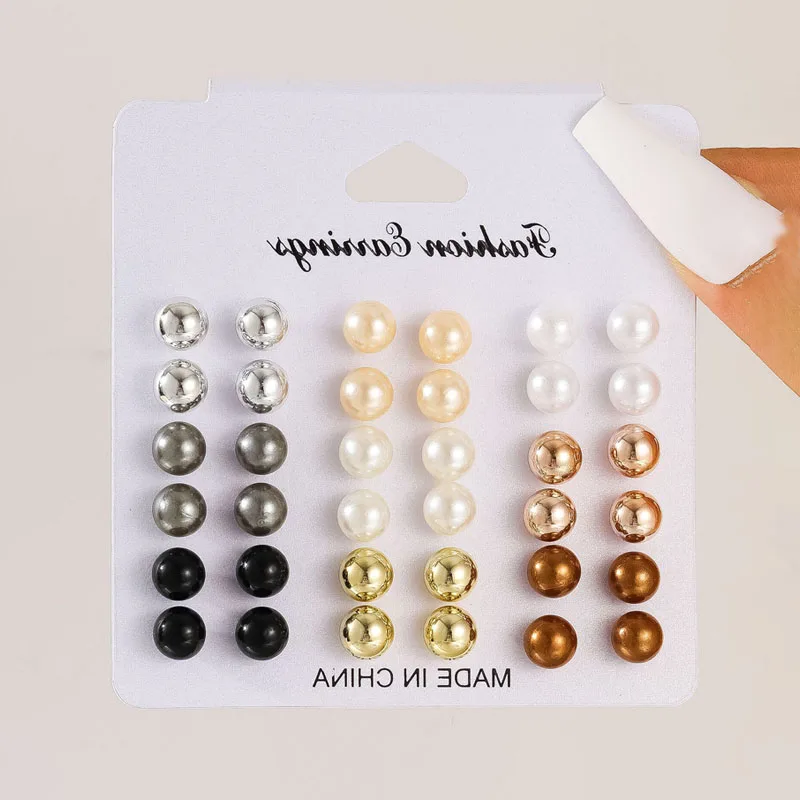 Fashion 18Pairs/set Colorful Gold Imitation Pearl Stud Earrings Set Women Korean Elegant White Pearl Earrings Jewelry For Gifts