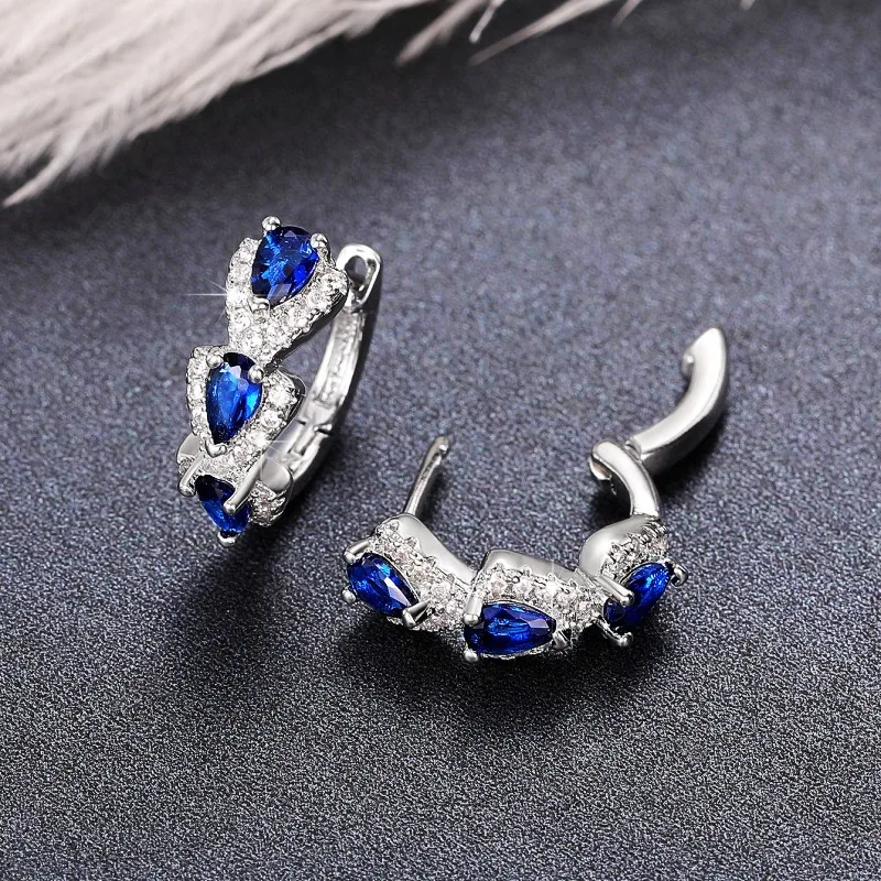 CAOSHI Wholesale Crystal Blue White Green Red Small Silver Color Zircon Diamond Hoop Bridal Earrings for Women Wedding