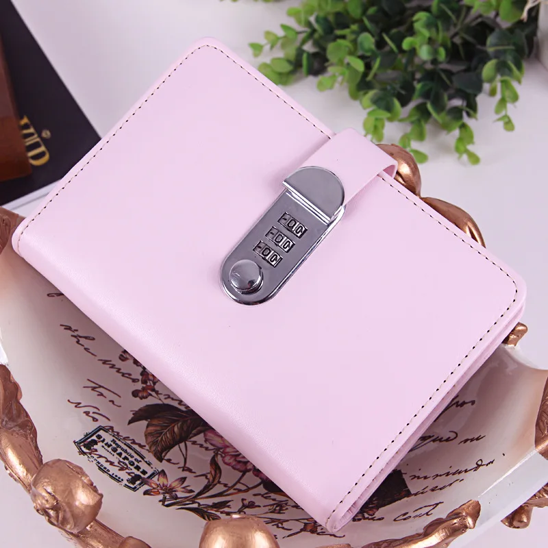 2022  hot sales A6 personal size binder ,macaroon pu leather cover with passport lock,6 rings cipher trunk binder planner