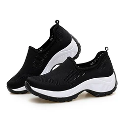 white wedge Height Increasing Shoes Womens Platform Sneakers Walking Slip On Light Weight Mesh Tennis Shoes