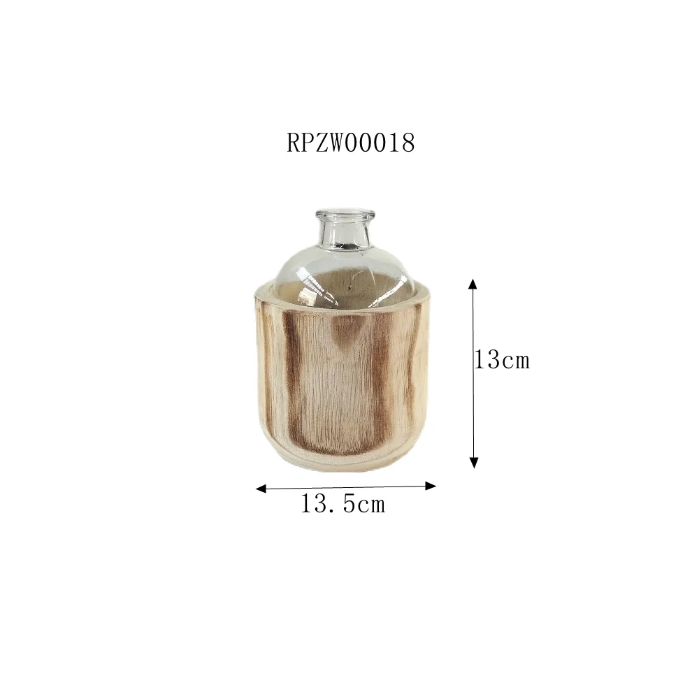 Wholesale New Innovations Home Decoration Solid Wood Flower Pot Creative Glass Flower Hydroponic Container Plant Handmade Wooden