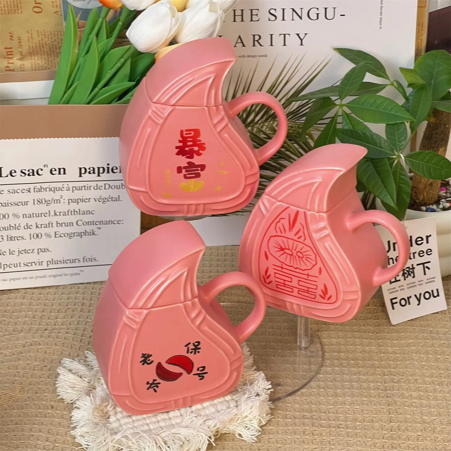 Creative Chaoshan red peach kueh cup Ceramic mug personality birthday gift water cup