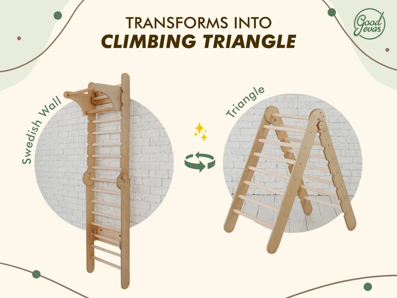 202406 Toddler Playground Gift for kids Swedish Ladder Montessori   Play gym climber Climbing wall Toddler climbing gym