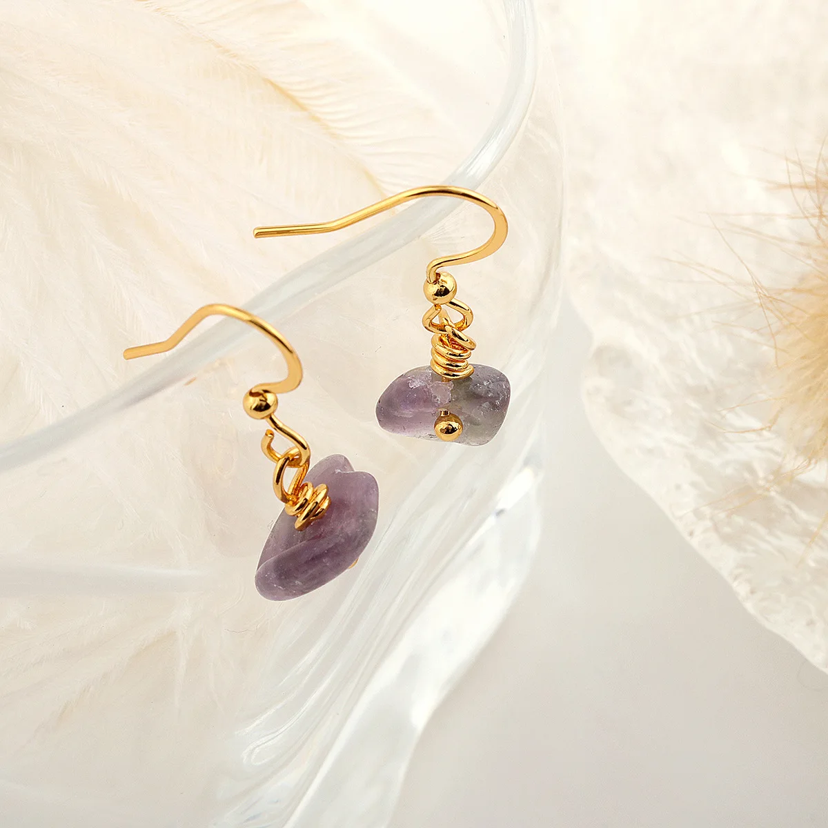 A variety of natural crystal stone earrings stainless steel amethyst turquoise hook earrings