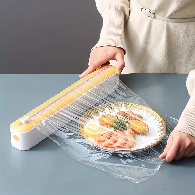 2 In 1 Food Film Dispenser Wrap Dispenser With Cutter Storage Box Aluminum Foil Stretch Film Cutter Kitchen Accessories