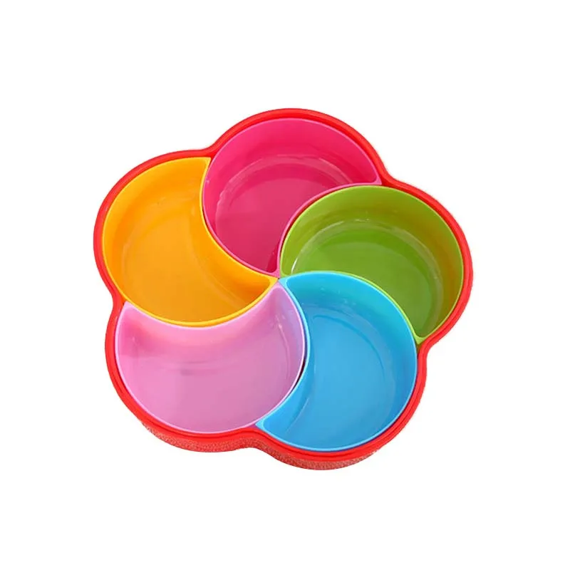Melon Seeds Nut Bowl Plate Dishes Best Selling Flower Shape Splittable Grid Plastic Party Modem Fruit Plate Plastic Tray 100pcs