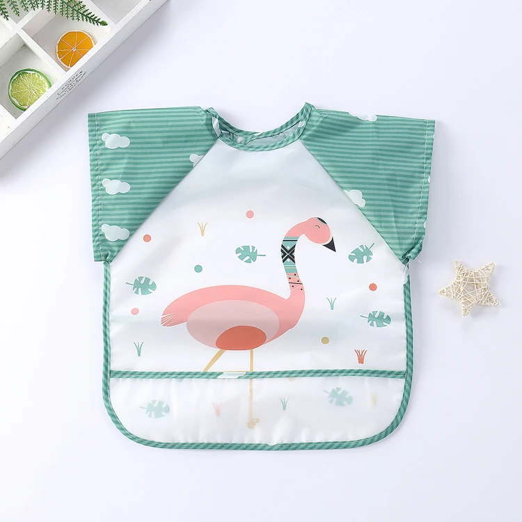 Customized Polyester Baby Feeding Bib Baby clothes Safety Colorful Short sleeves Apron Unisex Baby Bibs Waterproof