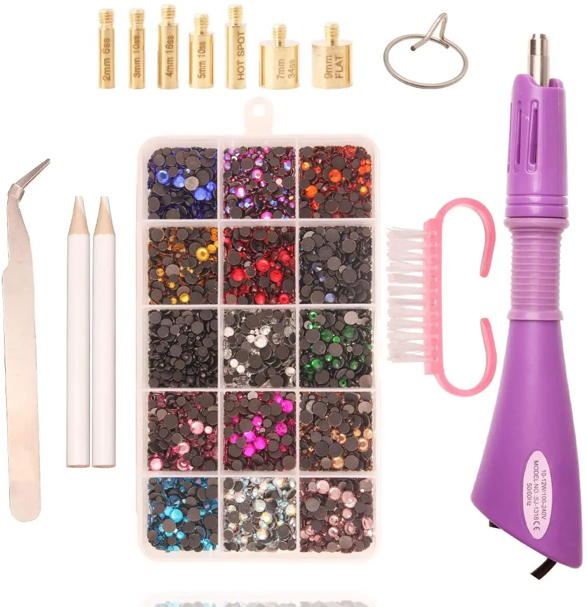 
Hotfix Rhinestone Applicator DIY Tool Kit with 5 Different Sizes Tips, Tweezers & Brush Cleaning Kit and 12000pcs Pack 