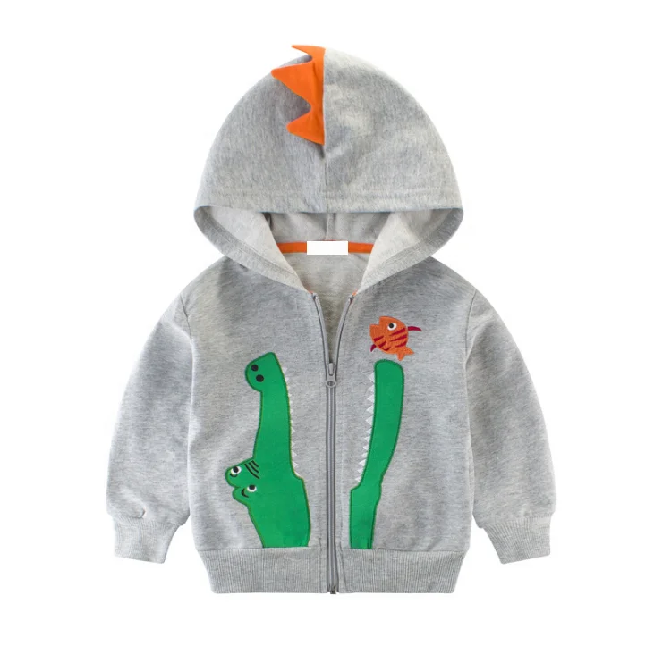 
New Arrival Cartoon Dinosaur Printed Zipper Boys Jacket With Hooded 