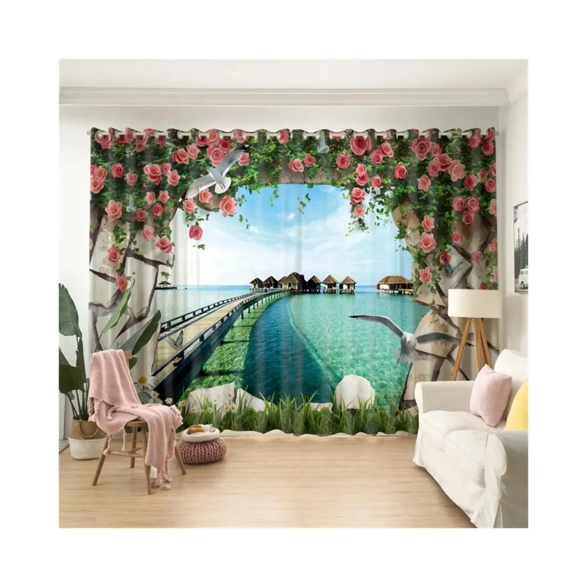 Manufacturer low prices sales Popular 3D curtains Digital printed floral curtains for the living room