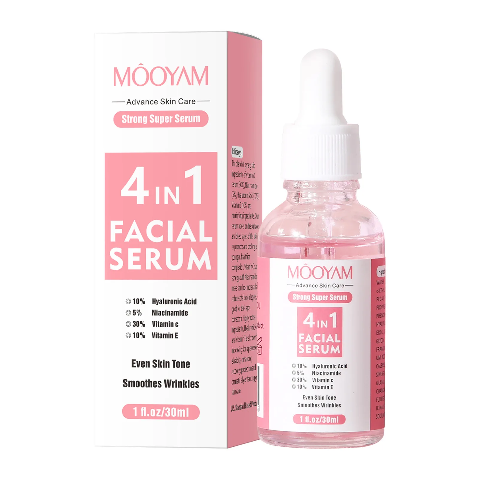 New Skin Care Serum Facial 4 in 1 Whitening Anti Age Face Serum with 30% Vitamin C 5% Niacinamide 10% Vitamin E Serum