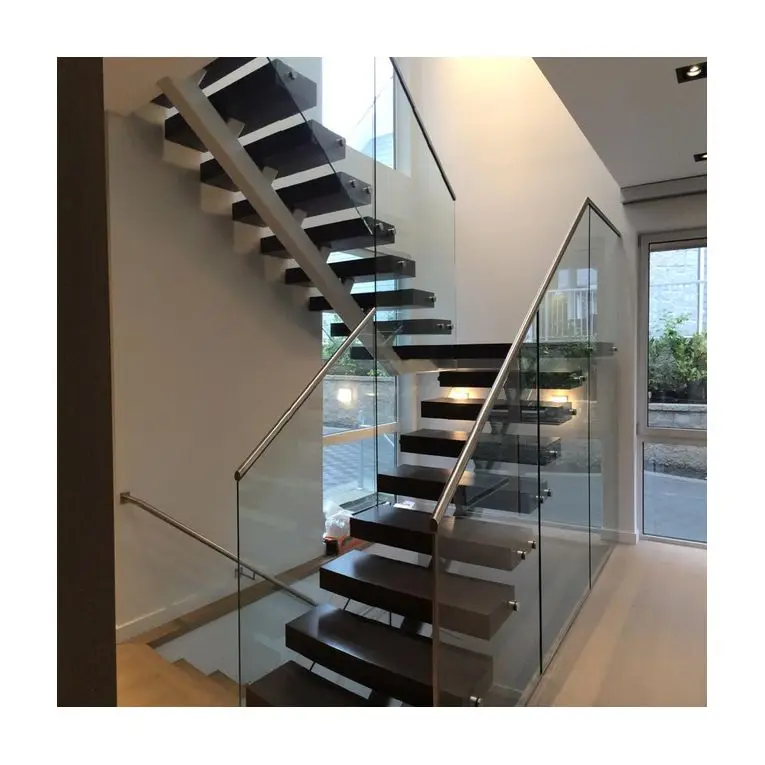 Интерьер современного дизайна стальные лестницы для жилых помещений с бескаркасными стеклянными