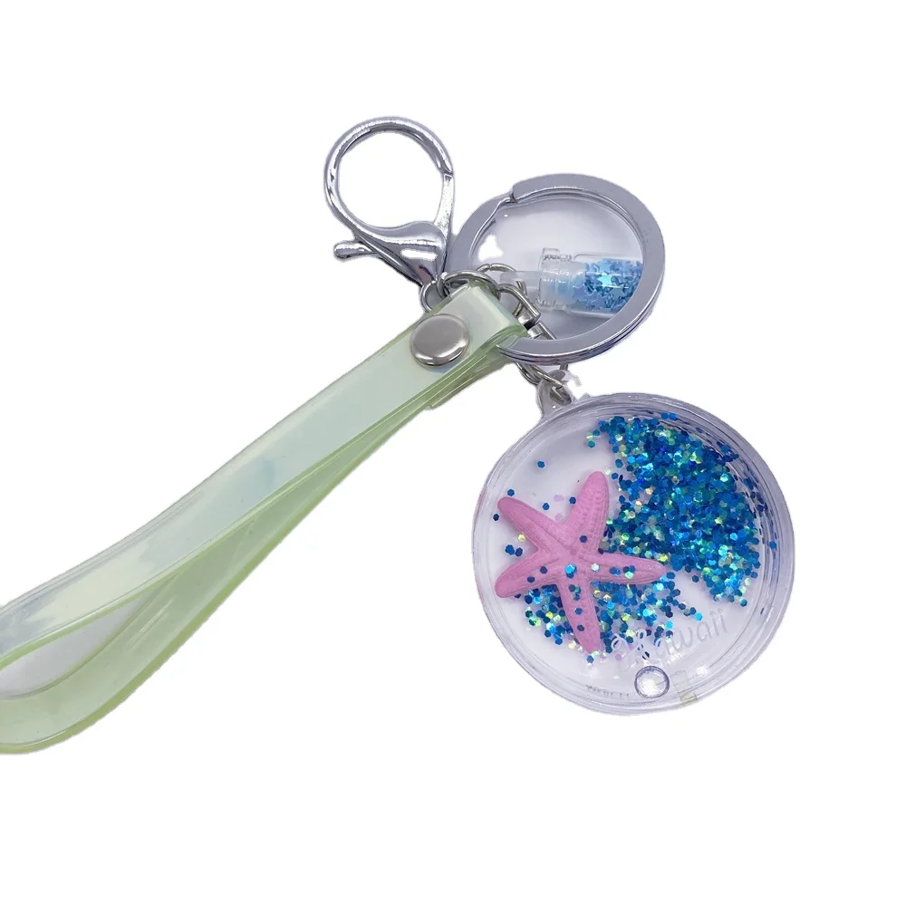 Acrylic souvenir art keychains with water oil inside keychain liquid hologram glitter keyring