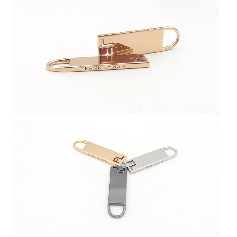 Wholesale Design Custom Brand Logo Hollow Out Garment Metal Zipper Puller With Slider