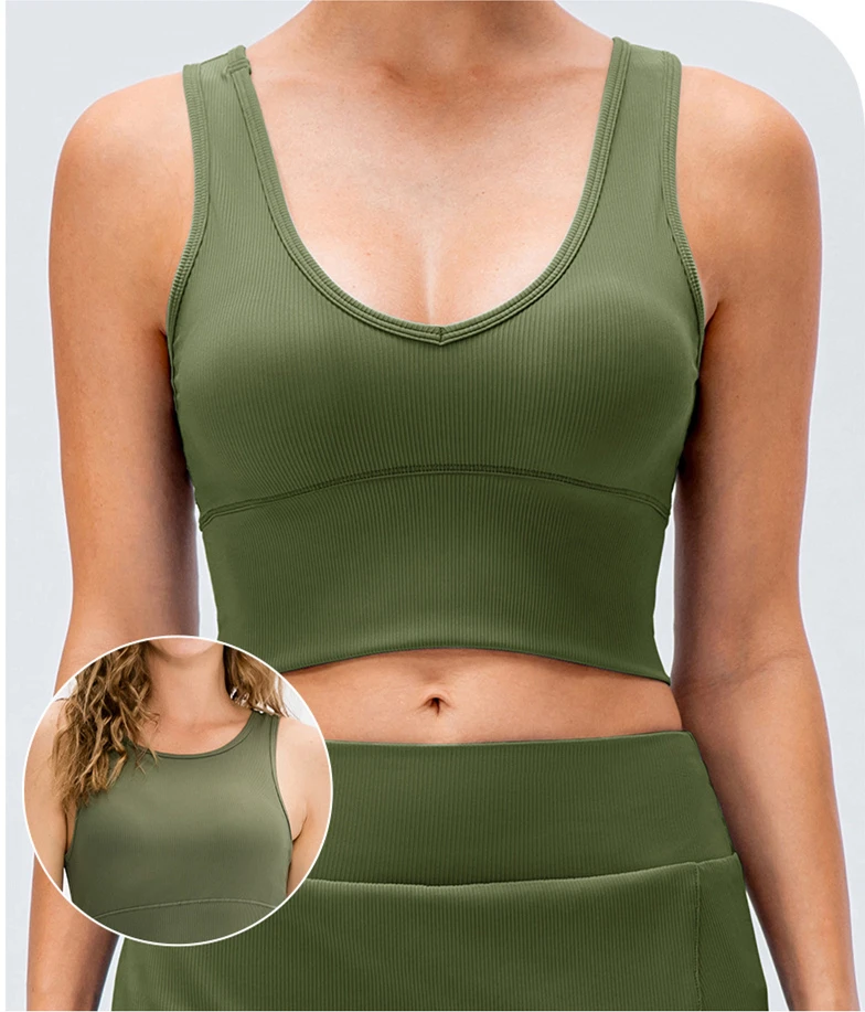 Sexy Fashion 4 WAY STRETCH Ribbed Yoga Set Nylon Crop Top And Built-in underwear Skirt Set With Pockets