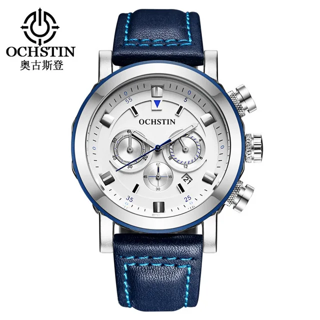 OCHSTIN 064 top 10 brands China mens clock nice Genuine Leather Strap 24 hour Chronograph Waterproof Casual reloj watch