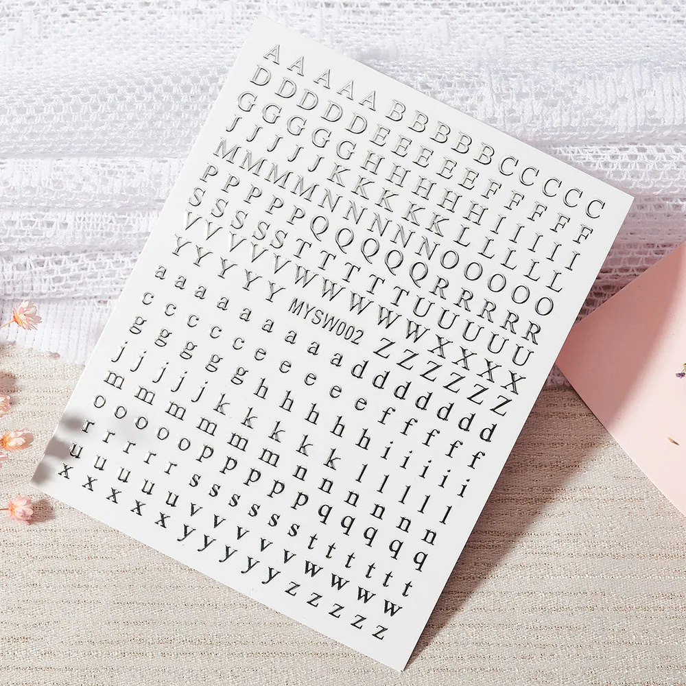 New Roman 26 English Alphabet Number 3D Self-adhesive Nail Art Decal Sticker Word Small Letter Nail Tattoos Decal Stickers