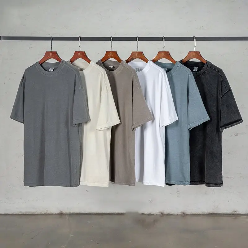 Custom Logo Tee Vintage Blank Plain Tshirt Cotton Stone Washed T-Shirt Printing Men Acid Washed T Shirt