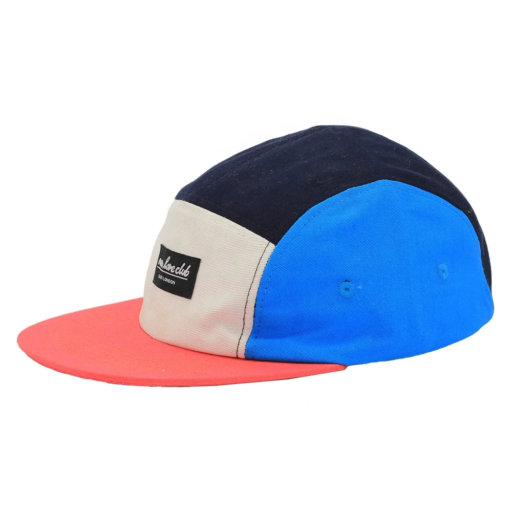 
Alegria New Fashion Wholesale Flat Brim Cotton Custom Color Block 5 Panel Camp Hat 