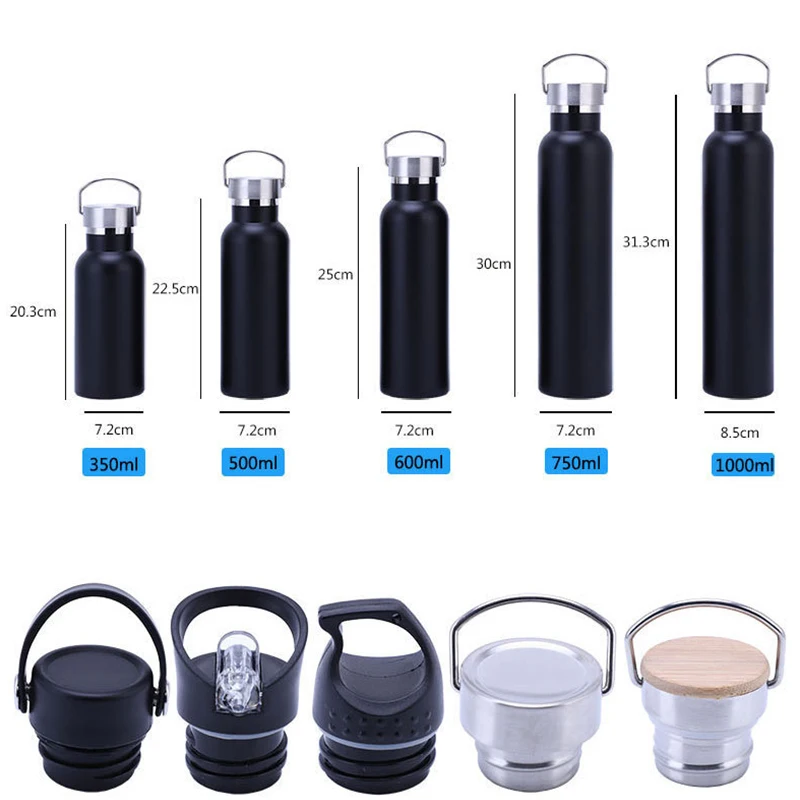 Sport Water Bottles With Seal Bamboo Lid 500ml 750ml Wide Mouth Stainless Steel Double Walled Vacuum Flask Insulated waterbottle