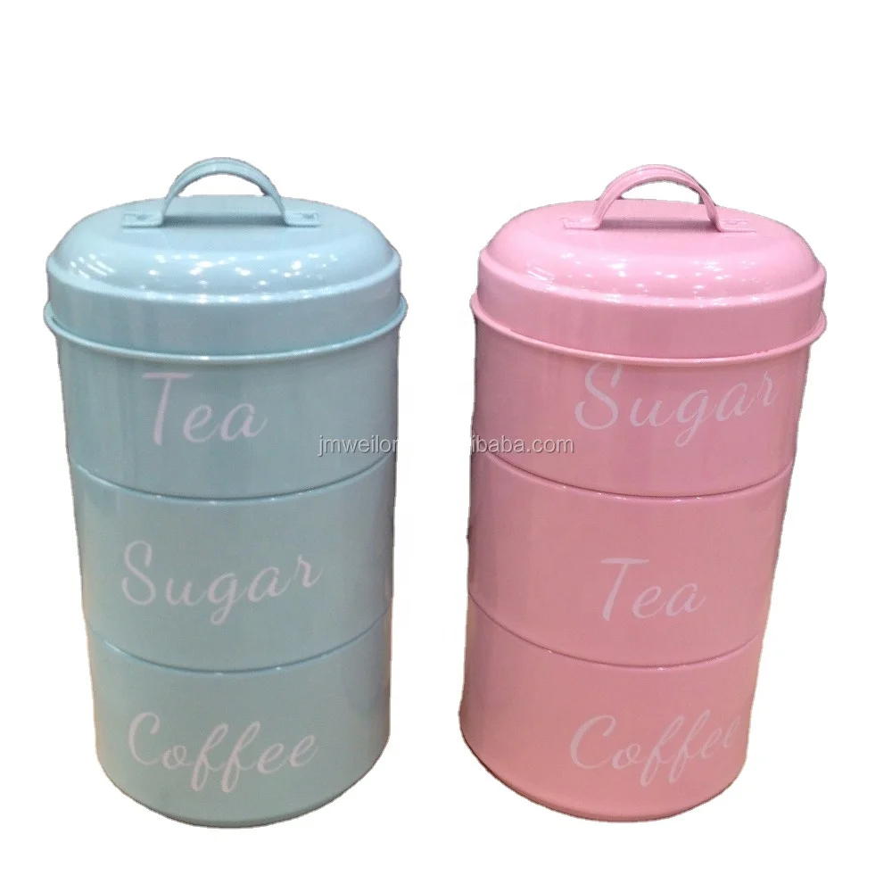 New style 3-tiered metal cake tea cookies canister storage tin jar