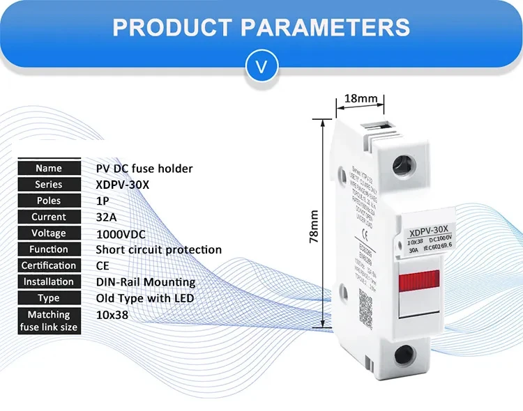 DC 1P 1000V Fuse Holder for Solar PV System Protection Fusible 10x38MM gPV PV Solar Fuse old type with led
