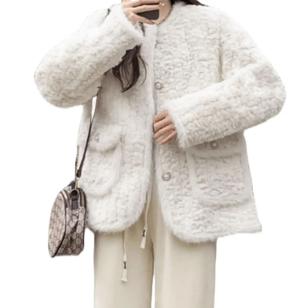 2024 New Fashion Temperament Ladies Fur Coat Winter Lamb Furry Hundred Loose Tops