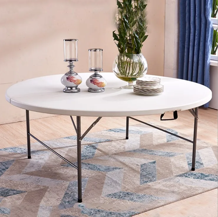 Folding Plastic top metal base big round outdoor table plastic tables and chairs