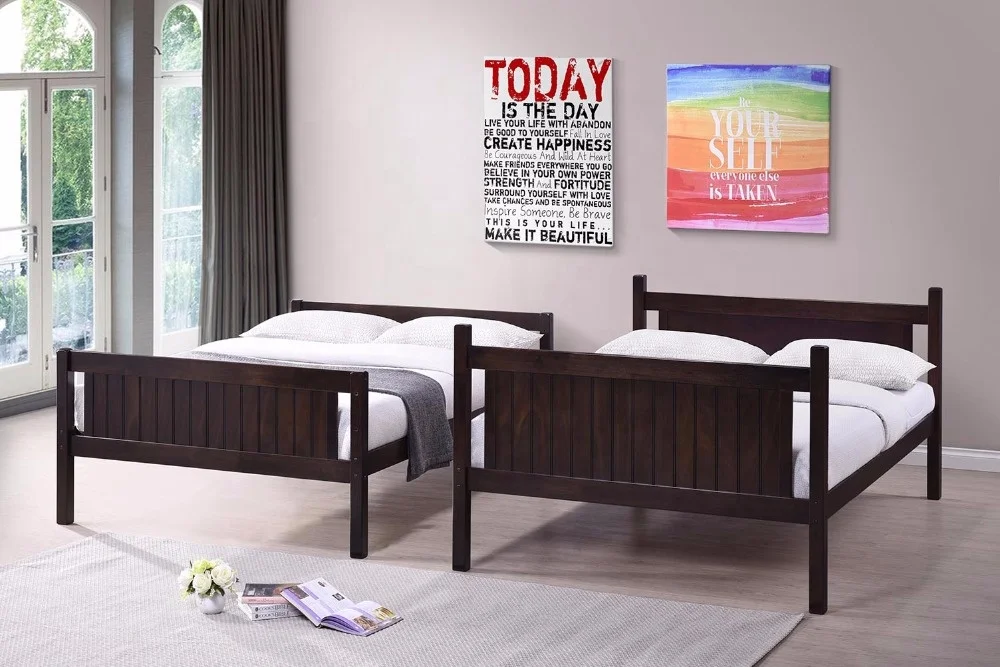 Solid wooden bunk bed double decker single bed furniture Malaysia wooden bed