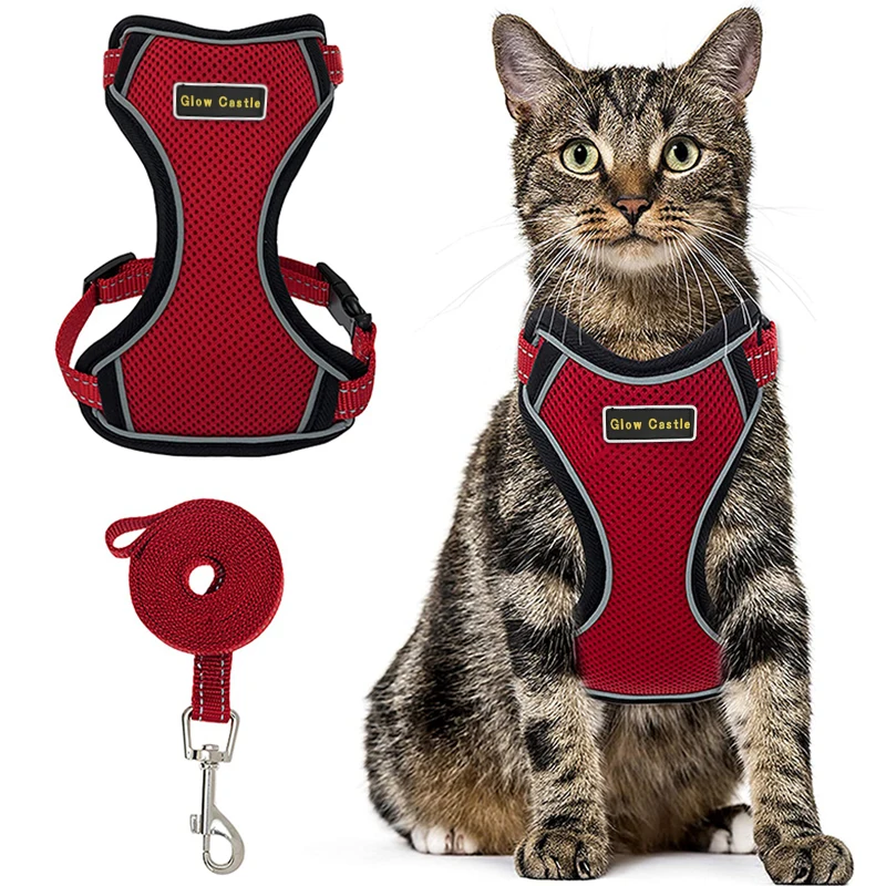 Luxury Cute Puppy Set Adjustable Small Cat Harness And Leash Escape Proof Outdoor Breathable Mesh Pet Dog Cat Leash And Harness
