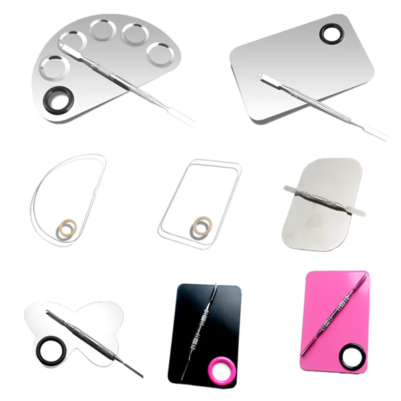 Stainless Steel Cosmetic Mixing Palette with Spatula MOQ for Logo by Laser