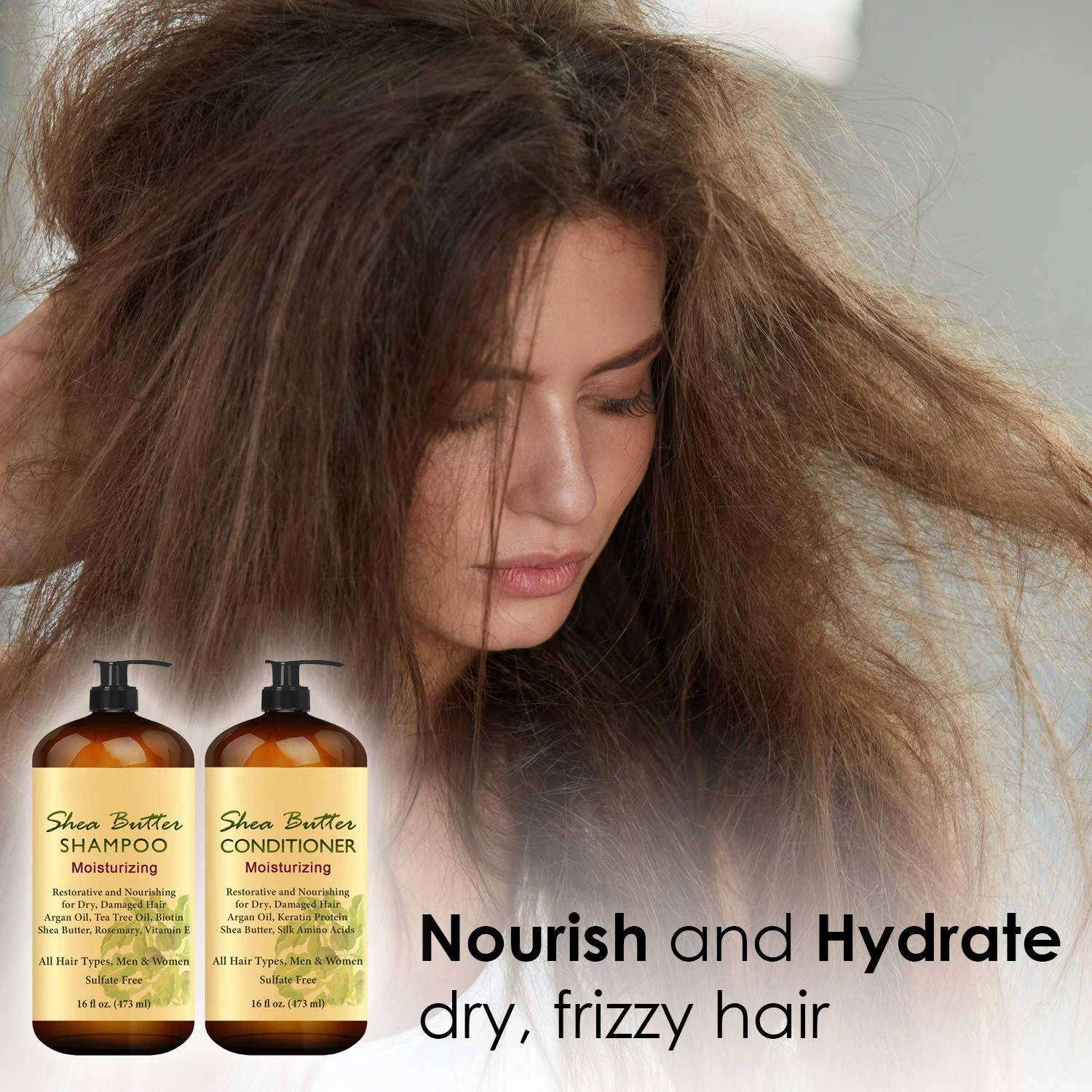 Shea Butter Shampoo and Conditioner Set, Moisturizing & Nourishing,Daily Shampoo Set for Men and Women-Sulfate & Paraben Free