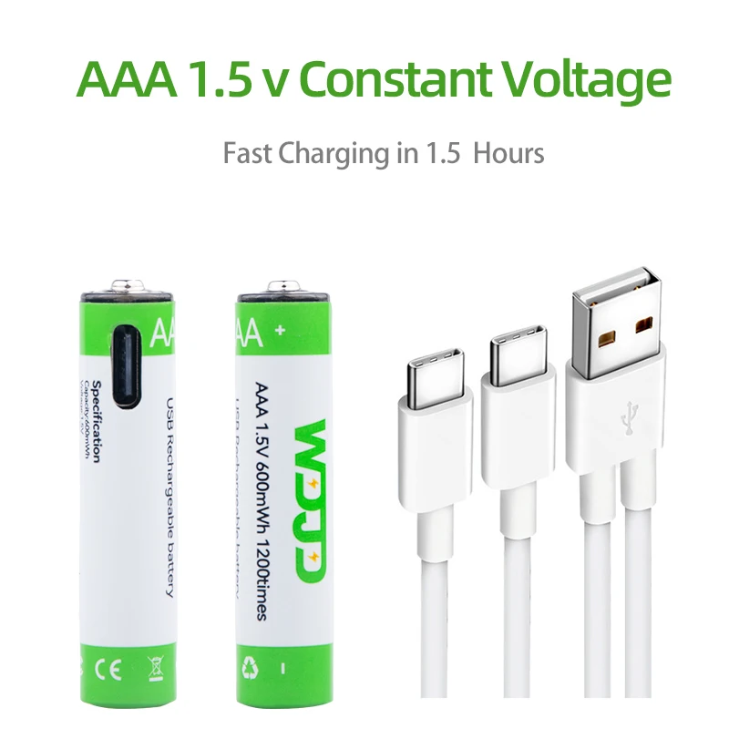 Hot Selling  1.5V AAA 600mWh Rechargeable Lithium Ion Type C Lithium Ion Batteries for Remote Control Mouse Small Fan