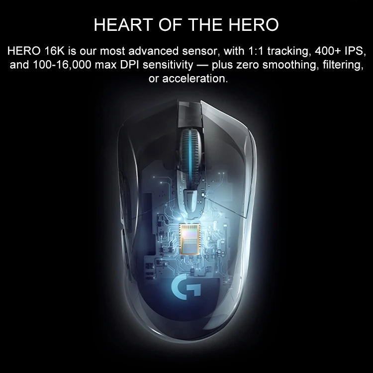 Logitech G703 Lightspeed Wireless Gaming Mouse Hero 25K Sensor Lightsync RGB Lightweight 95G+10G Optional