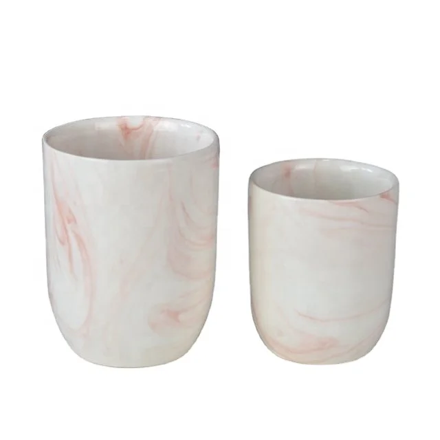 Nordic empty pink marble ceramic cup for candle Customized Clay frosted candle jars set luxury