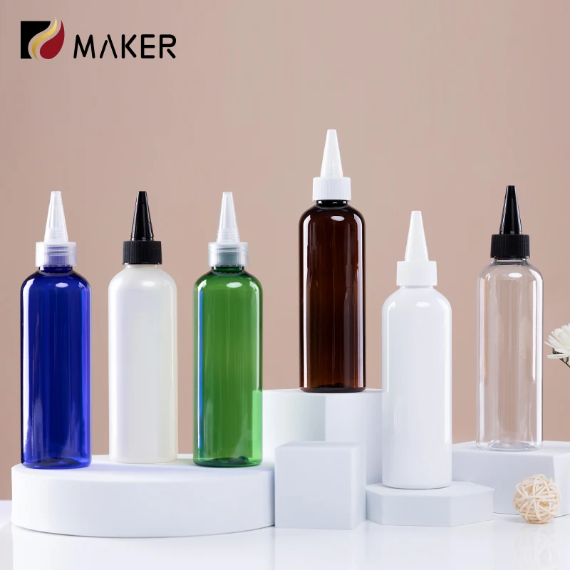 Plastic Hair Oil Squeeze Applicator Packaging Tip Bottle Empty Clear PET Cosmetic Lotion Dispenser Bottle With Twist Top Cap