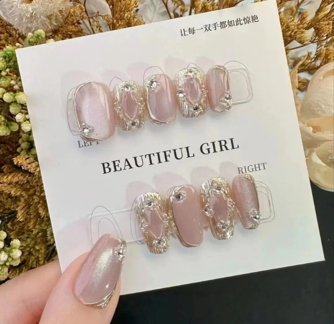 Handcrafted New Style Purple-Pink Cat Eye Press on Nails Custom Size Wholesale Artificial Nails