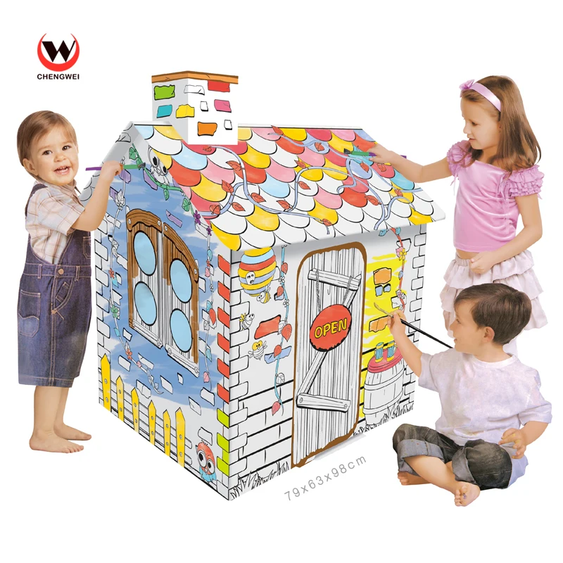 Educational Large Creative Toy Draw Playhouse Kids 3D DIY Doodle Painting Cardboard Play House