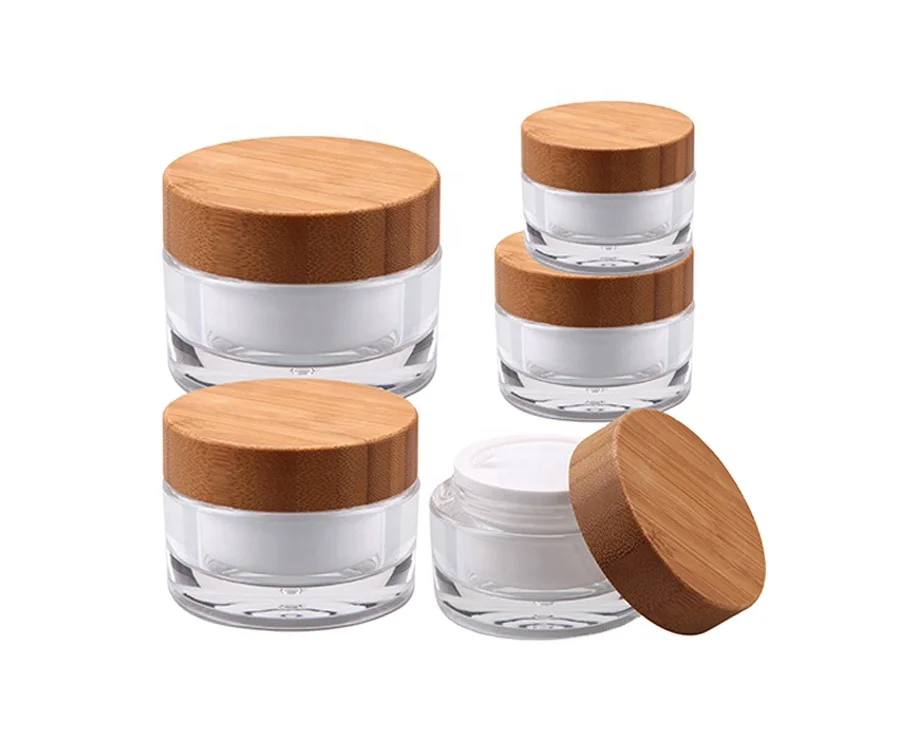 Factory price wholesale 50g bamboo lid frosted skincare cream acrylic jars cosmetic