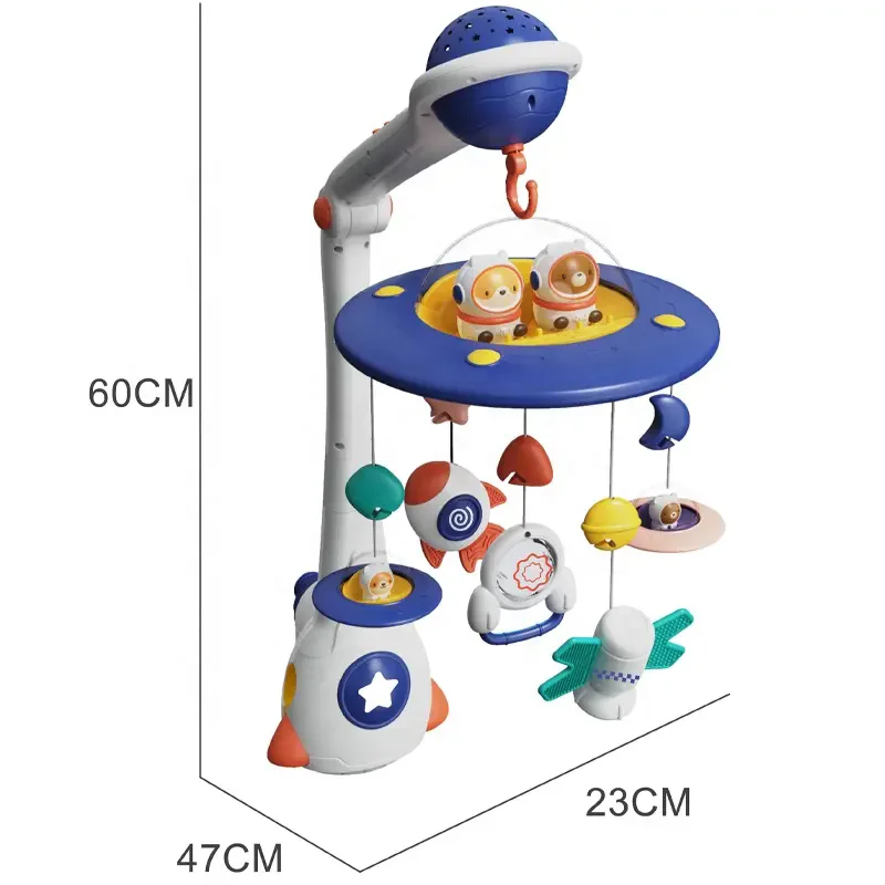 Multi-function space baby rotating bed bell light music projection remote control crib baby mobile baby toddler toy