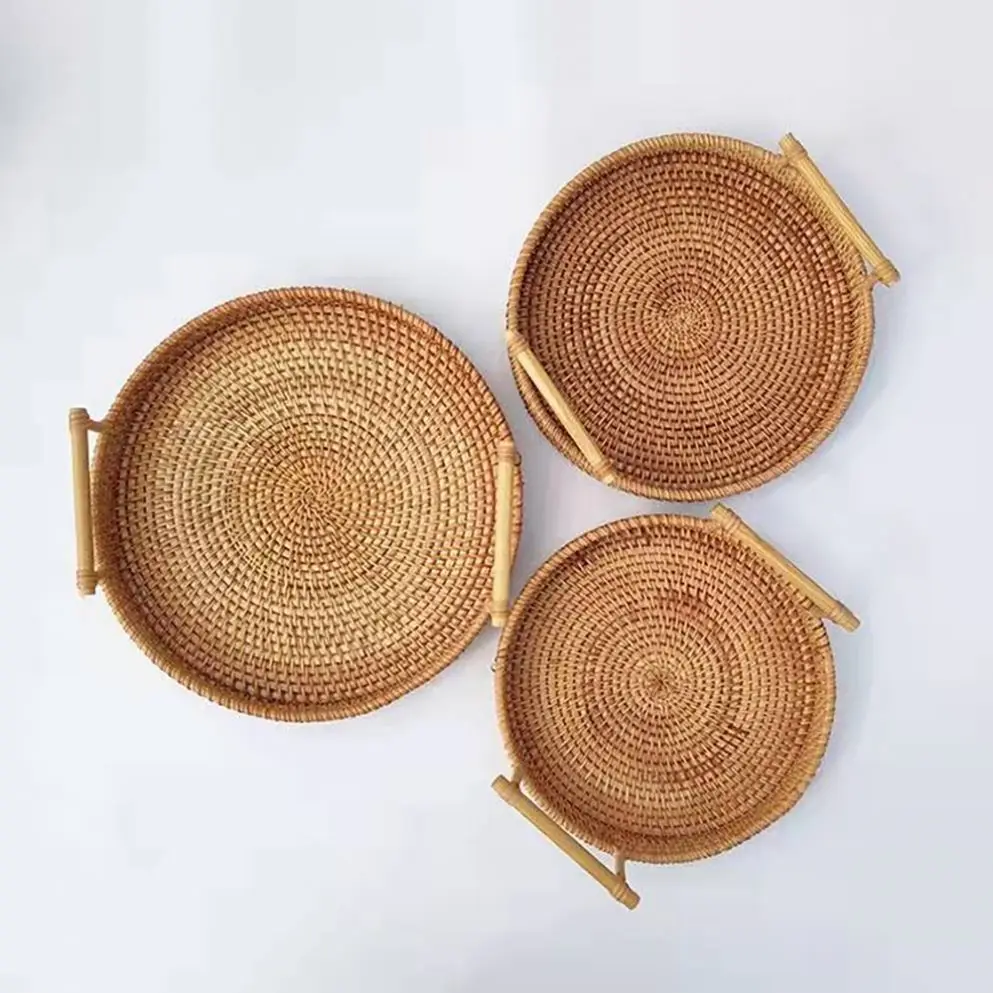 HSFT ECO Friendly Natural Rattan Serving dry fruit Tray handmade food storage rattan basket