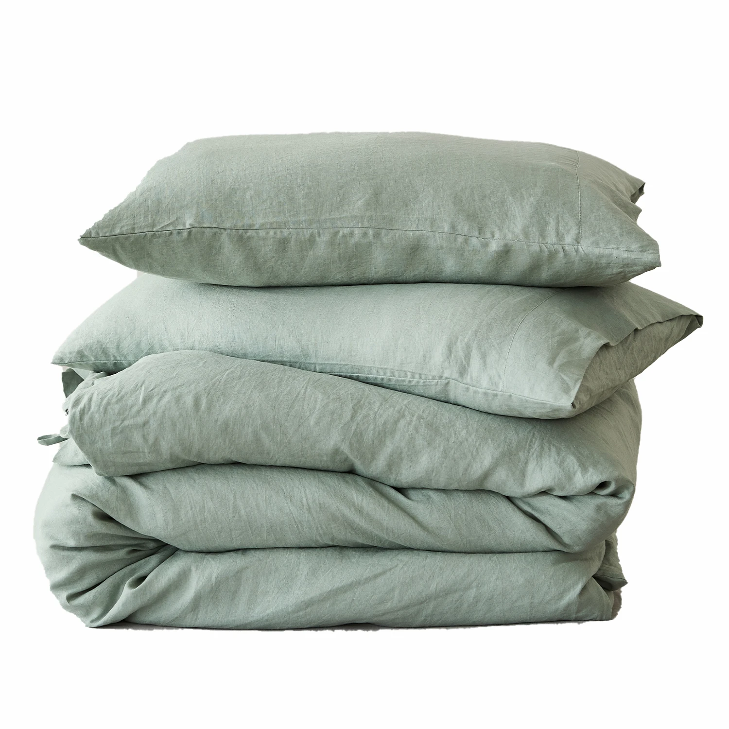 Popular Oeoko-tex 100% French Organic Flax sage Bedding Set tie closer Pure Linen Stone Washed Duvet Cover Sets Bed Sheets Set