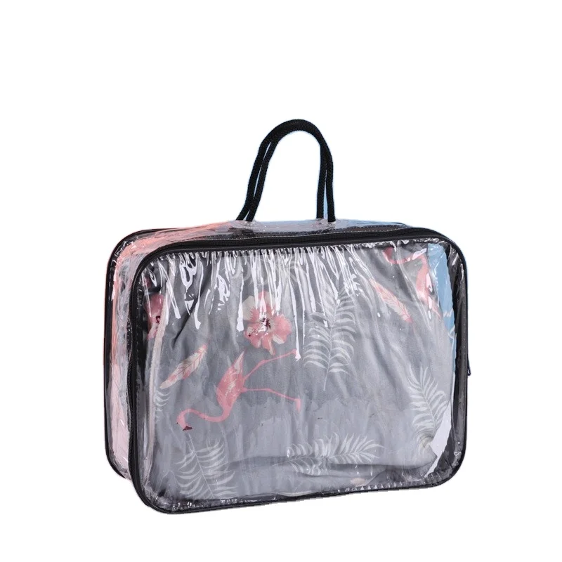 Custom printed logo PVC zipper  bag transparent packing bags for bed sheets clear  plastic tote bags