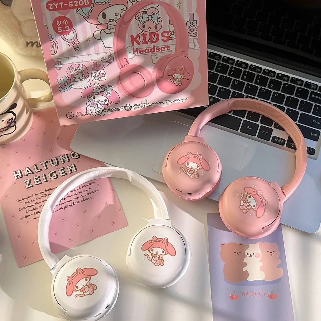 Sanrios Kuromi Bluetooth Headphones Cute HK Cat Wireless Earphones Stereo Sound Noise Reduction Earbuds Anime Cartoon Gifts