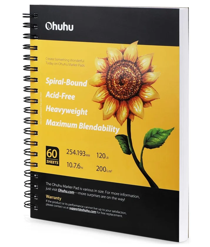 Ohuhu Marker Pads Art Sketchbook  Large Paper Size, 120LB/200GSM, 60 Sheets/120 Pages