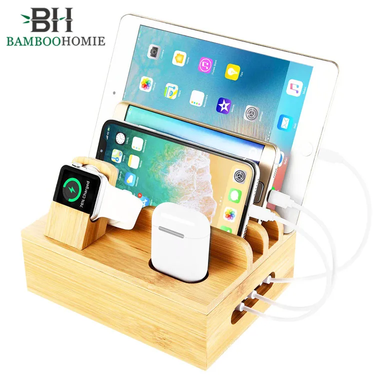 
Natural Log Bamboo Charger Storage Box for Suitable for iPhone 11 
