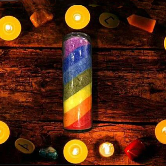 High quality customised 7 days 7 layers church Blessing Ceremony rainbow Spiritual Chakra religious Glass Candle