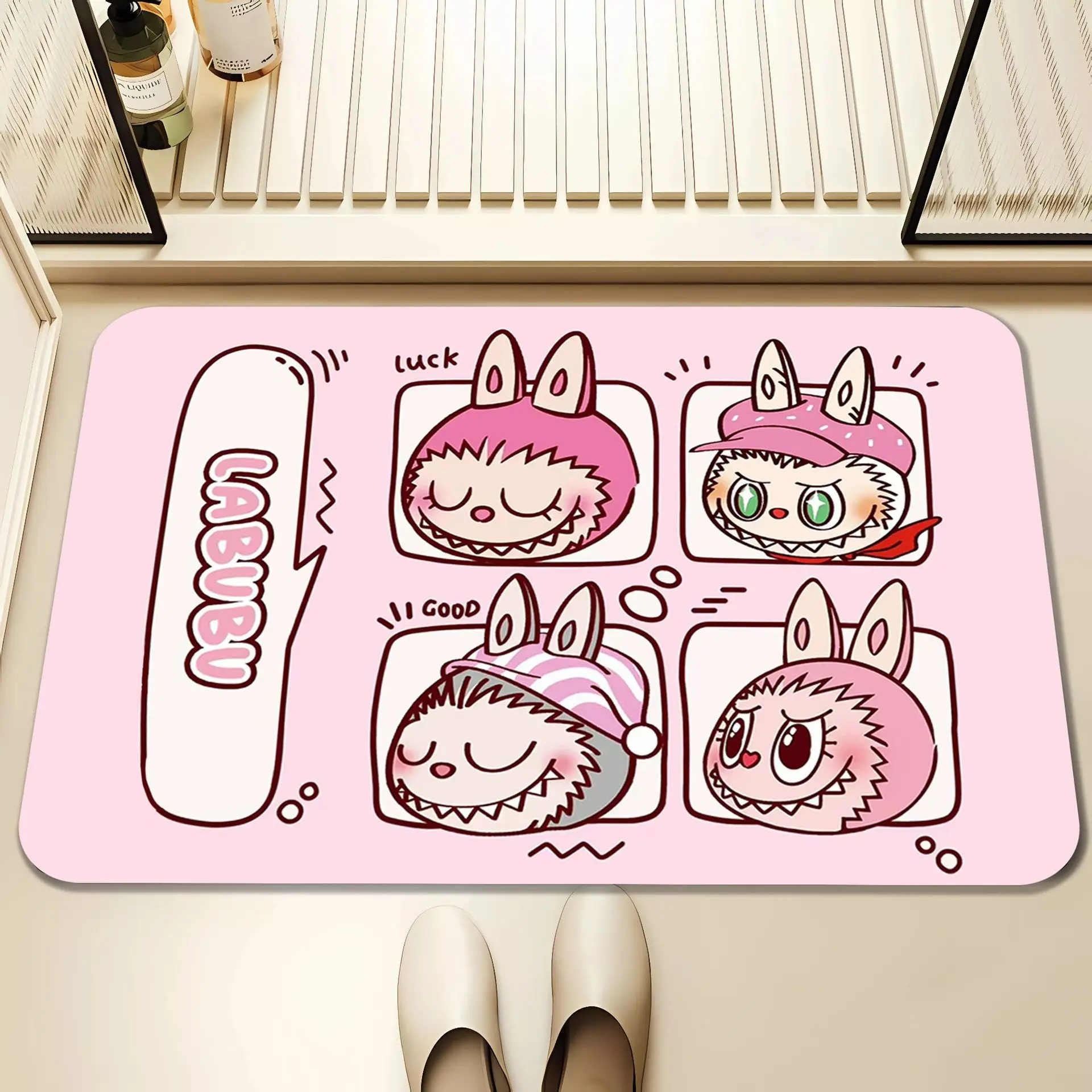 Botu Labubu Cartoon Cute Diatom Mud Floor Bath Children Home Door Footmat Bathroom Carpet Labubu Bathroom Absorbent Floor Mat